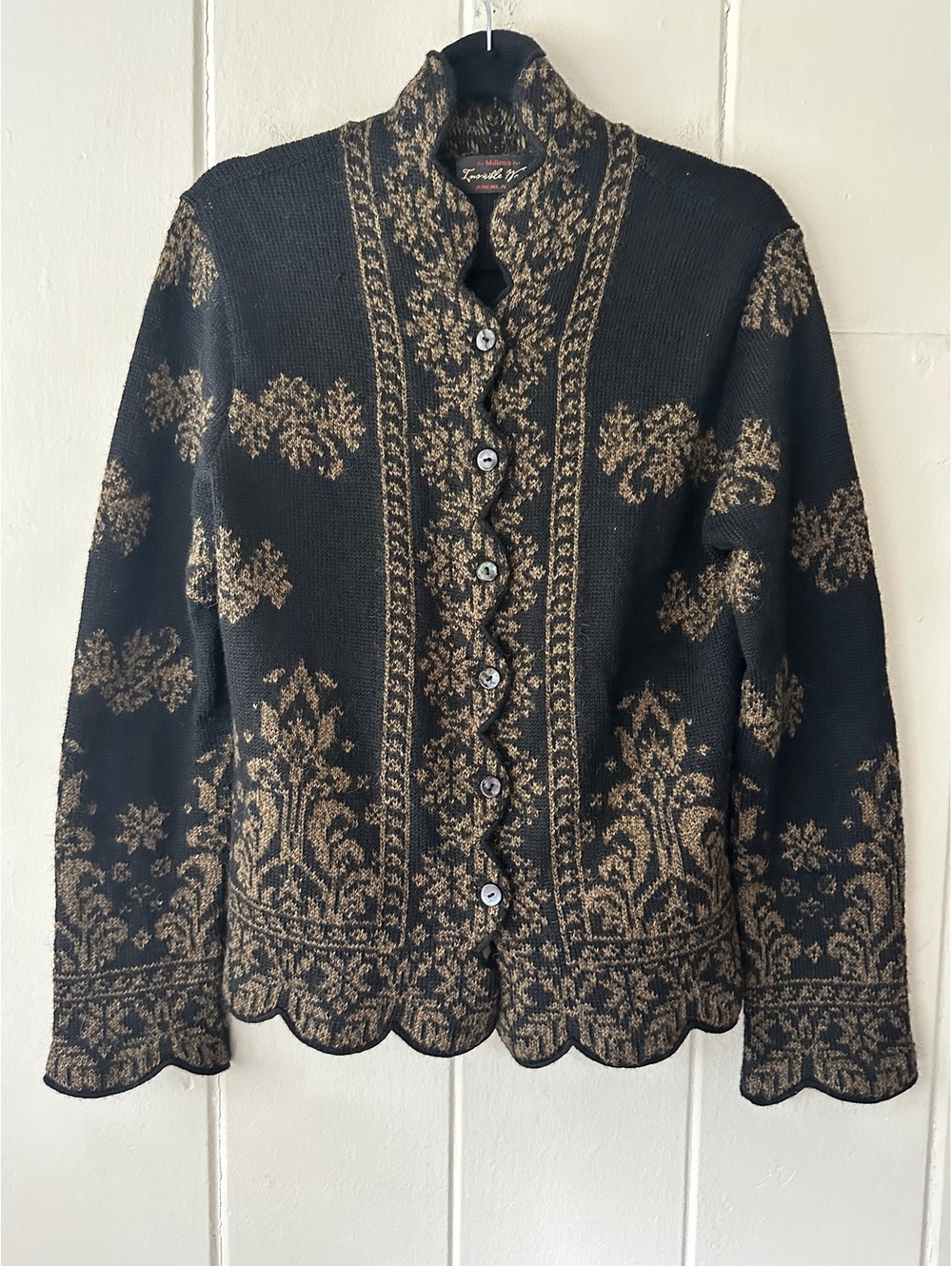 Vintage 90s Invisible World By Millma Alpaca Cardigan Sweater Black Gold Sz XS